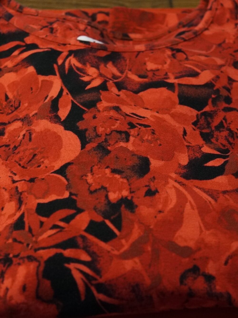 Denim & Co Apple Red Printed Floral Perfect Jersey Long Sleeve Top